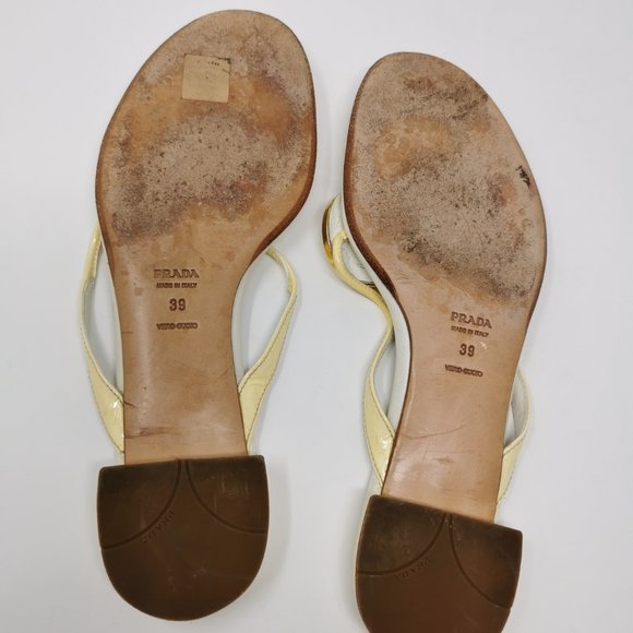 Prada Cream Enamel Logo Plaque Sandals - Picture 6 of 7